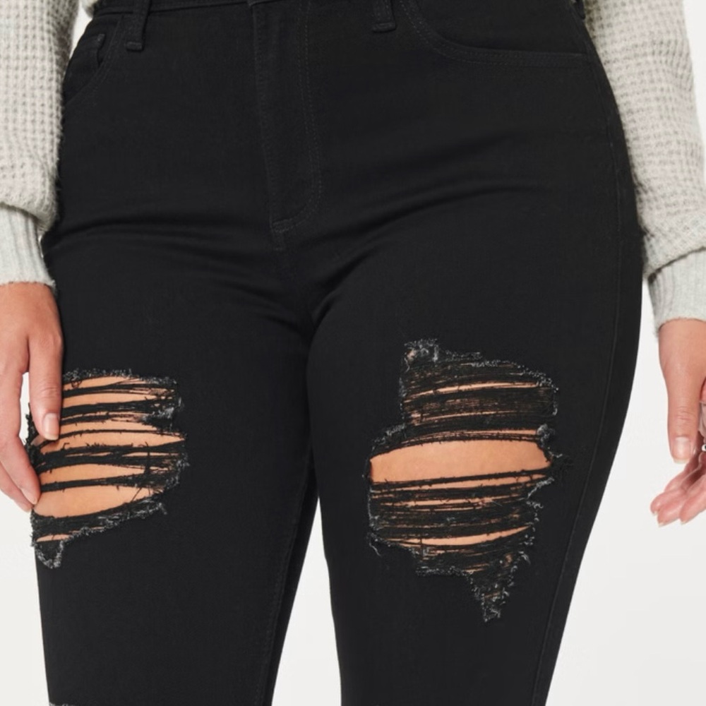 Hollister Curvy high-rise ripped black super skinny jeans size 5S or 27/26 - Picture 4 of 15